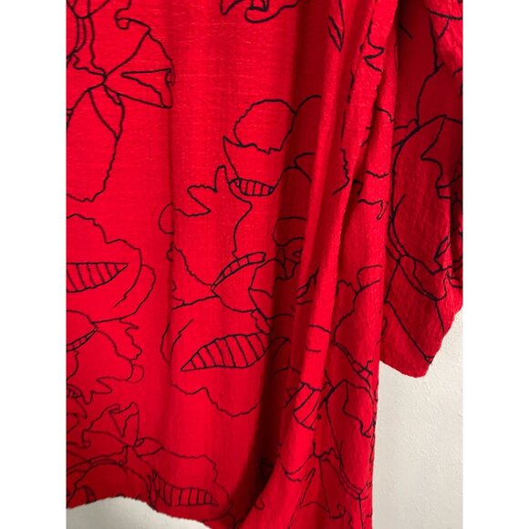 Ali Miles Red Floral Asymmetrical Tunic Top size Small Lagenlook Boho - Picture 13 of 16